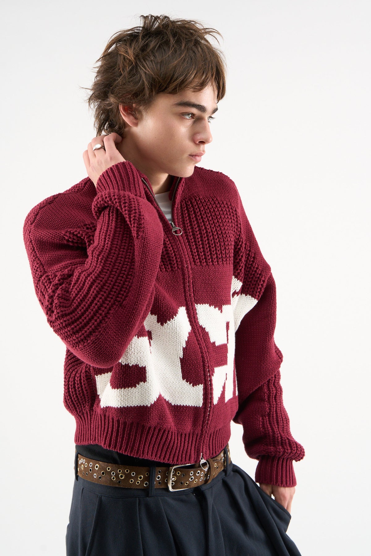 Scff Red Knit Zipper