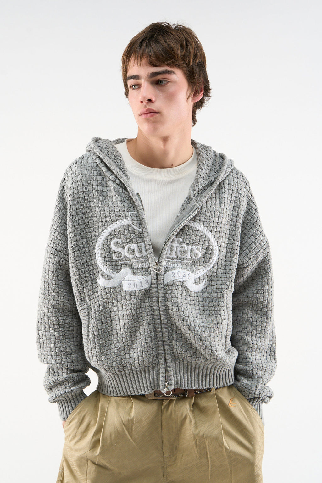 South Europe Light Grey Knit Zipper