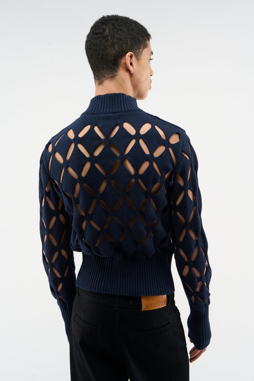 Cambodia Holes Navy Zipper Knit