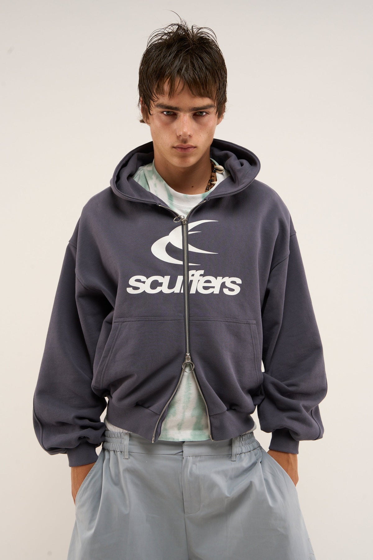 Logo Navy Zipped Hoodie