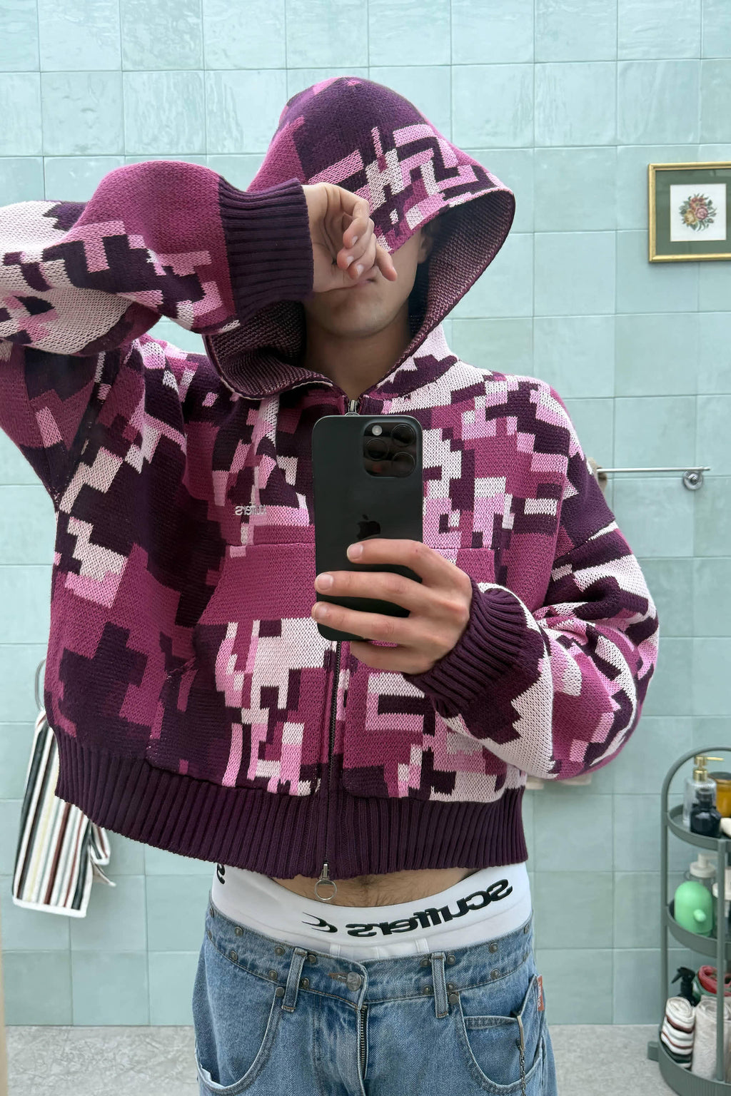 Mosaic Pink Knit Zipper