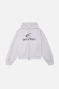 Logo Grey Melange Zipped Hoodie