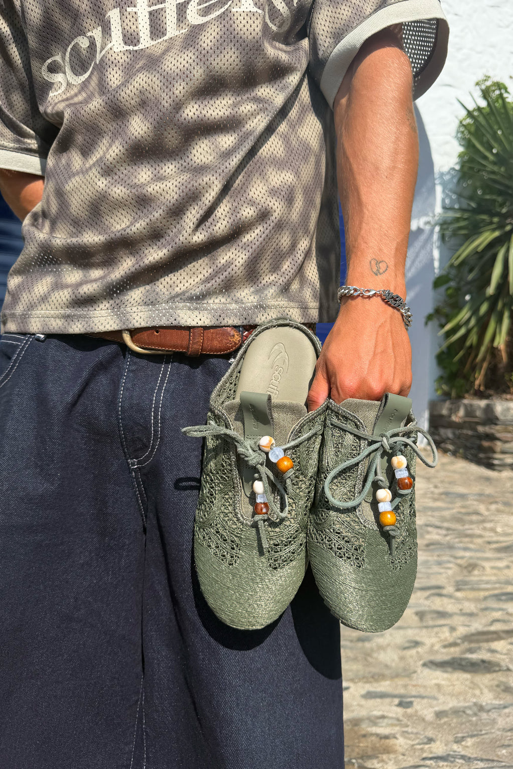 Wicker Green Mule