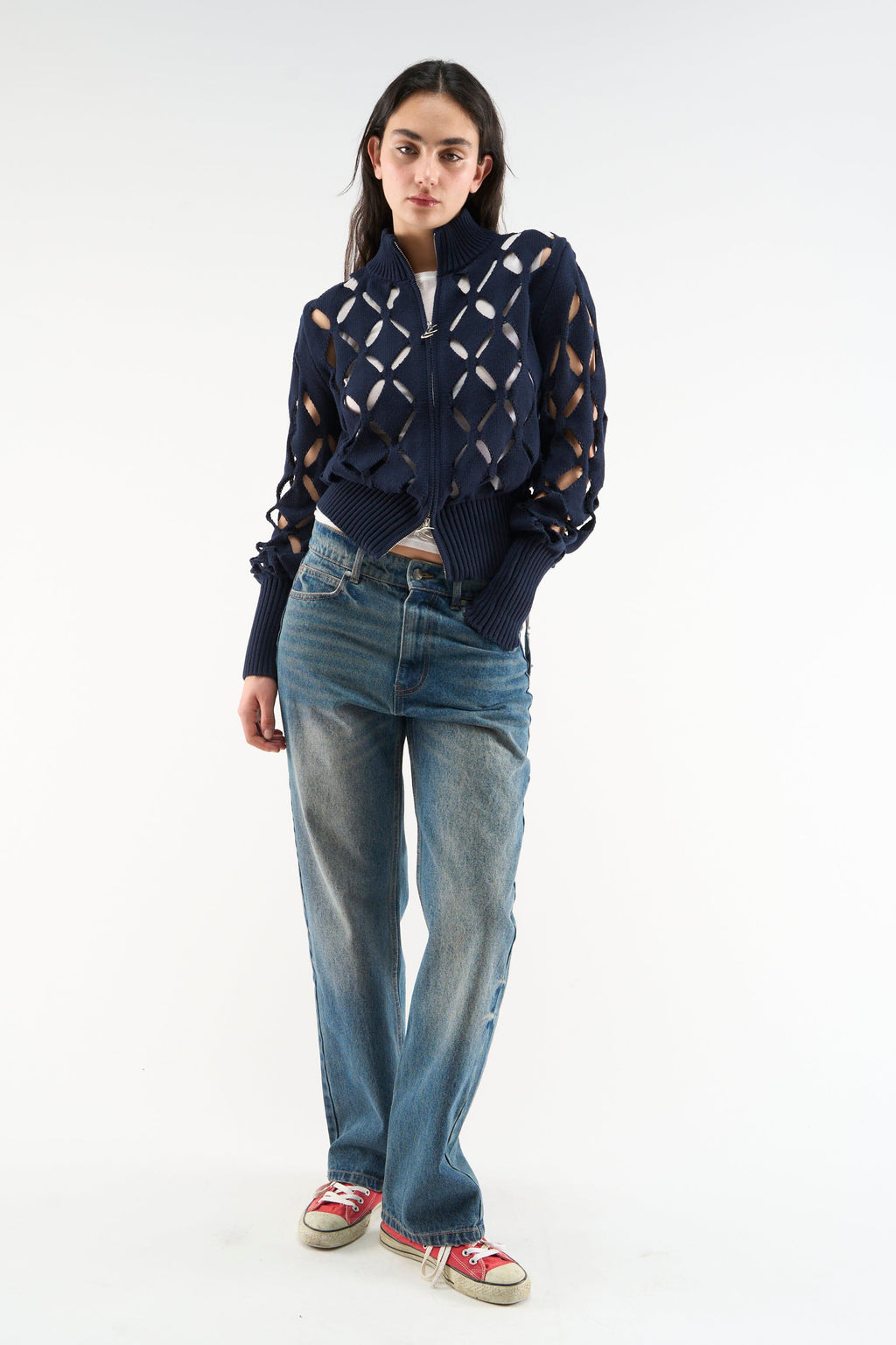 Cambodia Holes Navy Zipper Knit